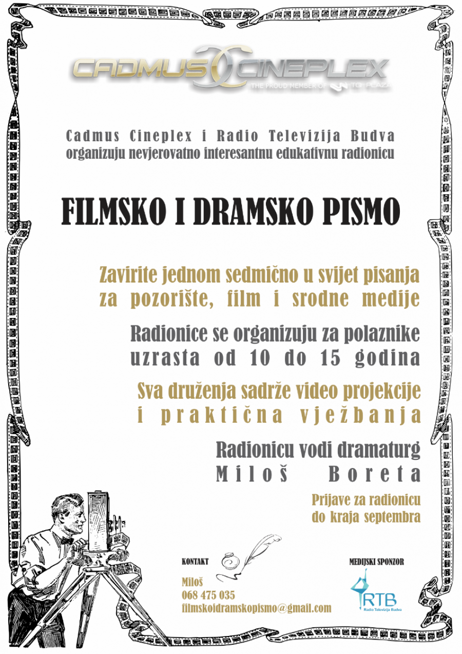 Edukativne radionice Filmsko i dramsko pismo počinju 07. oktobra